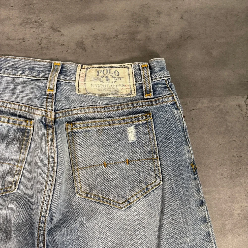 Polo Ralph Lauren Jeans Womens 16 Light Blue‎ Straight Leg Distressed Denim Y2K
